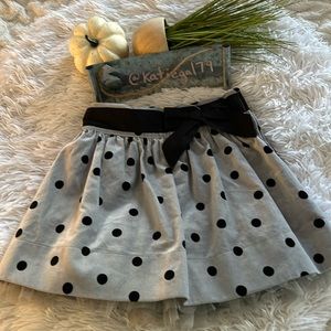 Benetton Class sz L 8/9 velour velvet black and gray polka dot skirt with tulle